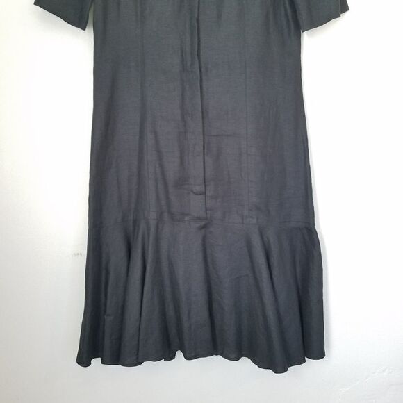 Vintage Liz Claiborne 80s 100% Linen Short Sleeve Drop Waist Hidden Button Dress - Picture 6 of 8